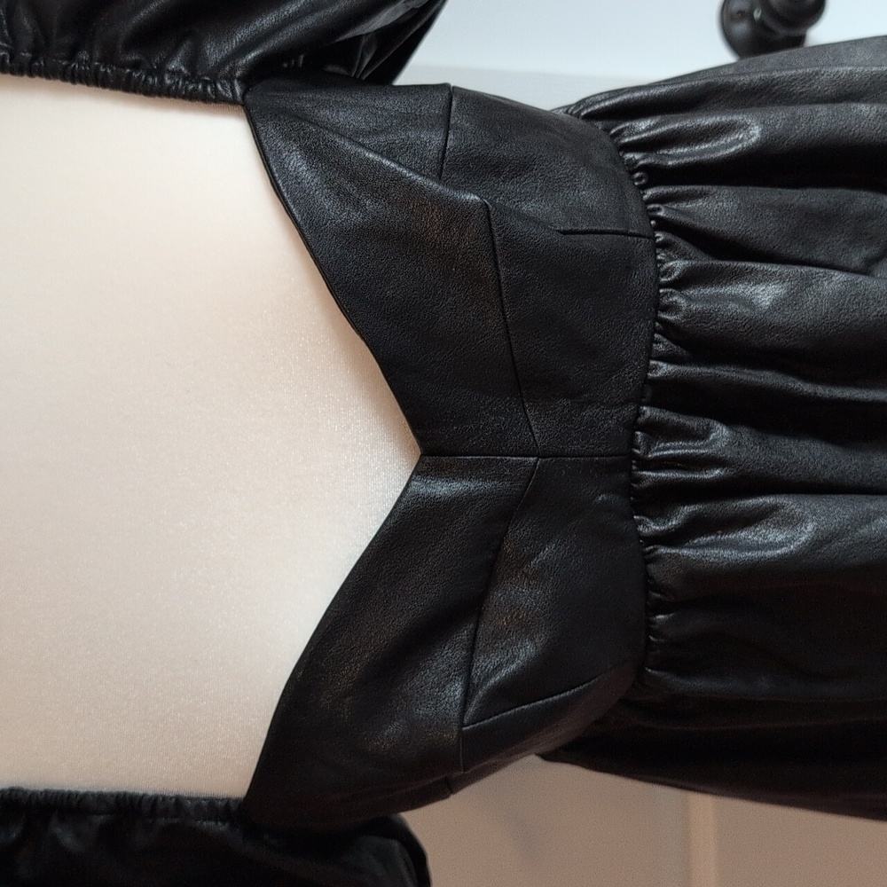 Amanda Uprichard Black Puff Sleeve Vegan Leather Mini Dress - Picture 3 of 12